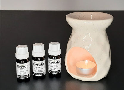 Complete Aromatherapie Set (met oliebrander, 3 etherische oliën en een kaars)